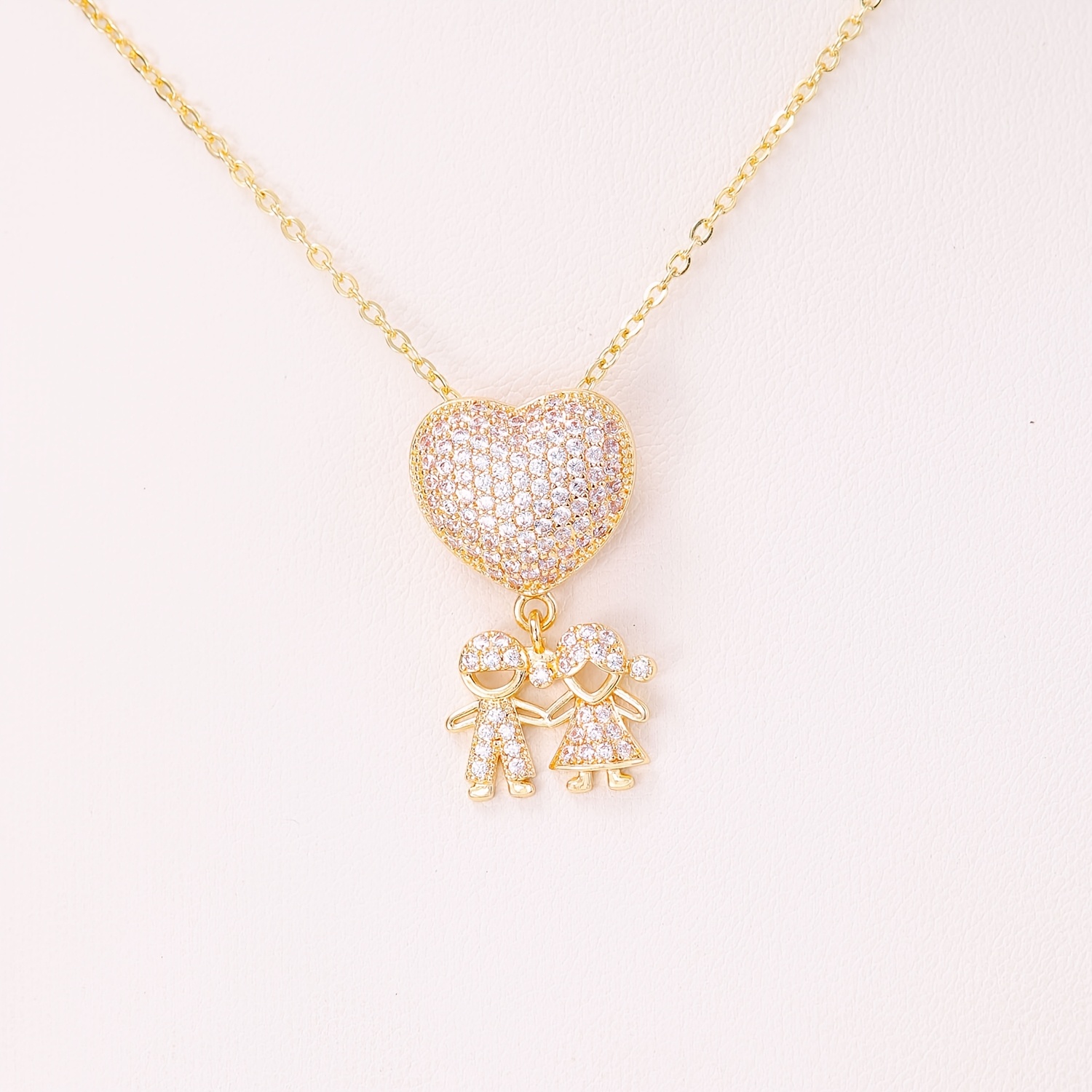 Women's Full-Heart Holding Hands Figurine Necklace
